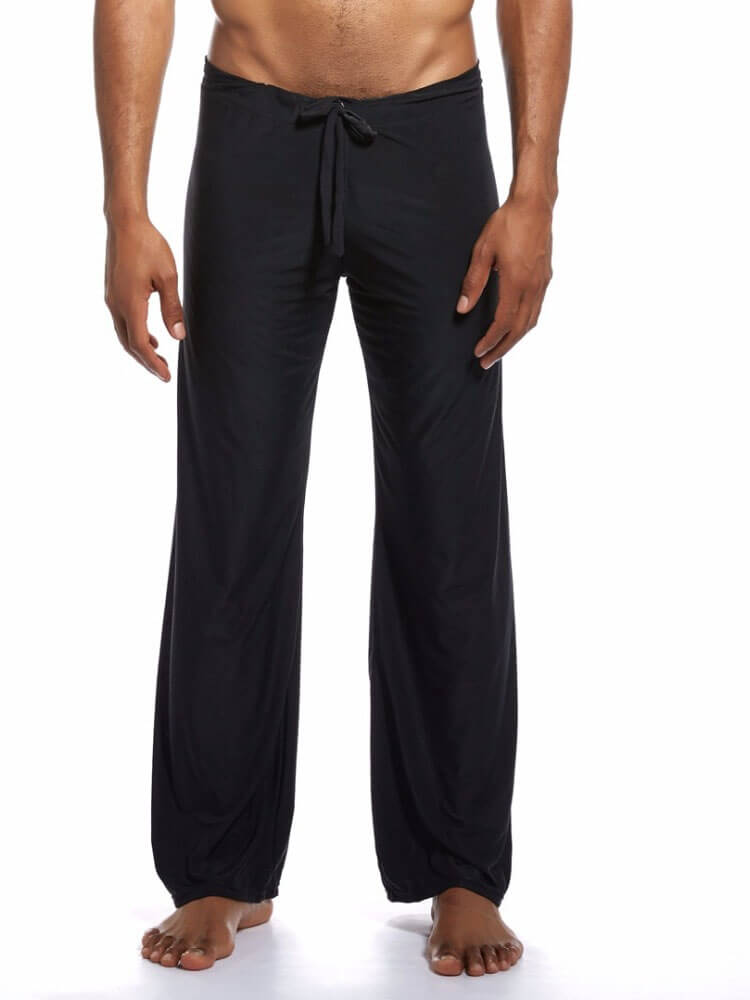 Men's yoga pants full-length with drawstring in black, perfect for flexibility and comfort during workouts.